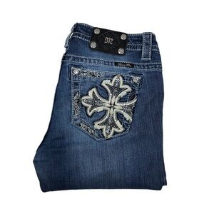 Miss Me Stretchy Distressed Detail Mid Rise Skinny Medium Wash Jeans  29